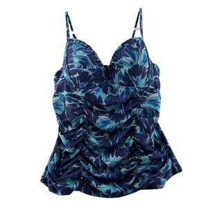 Mazu Swim Ruched Underwire Tankini Swim Top Women Plus Size 20W Blue Floral